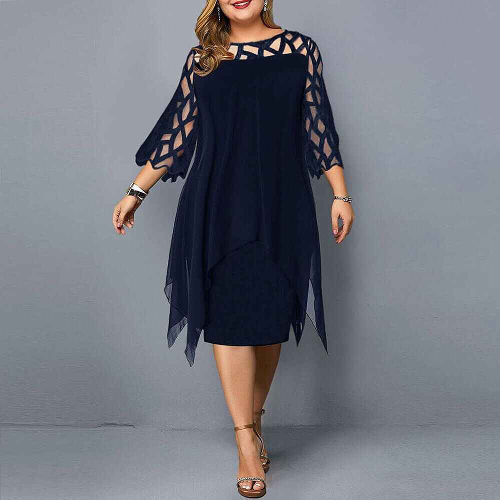 Stephanie | Women's 3/4 Sleeve A-Line Midi Dress Intensive Blue