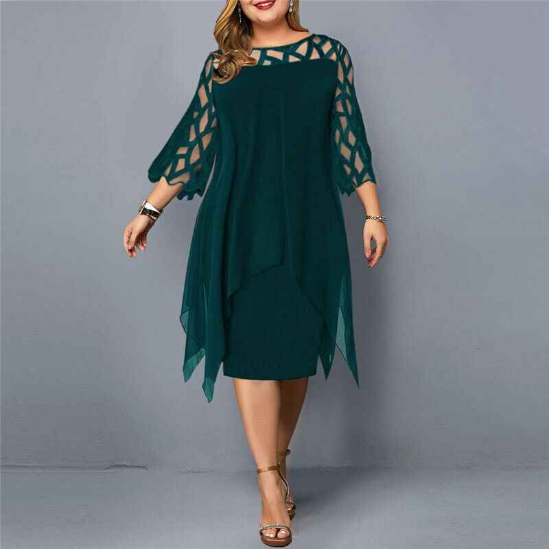Stephanie | Women's 3/4 Sleeve A-Line Midi Dress Green
