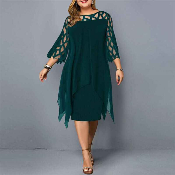 Stephanie | Women's 3/4 Sleeve A-Line Midi Dress Green