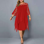 Stephanie | Women's 3/4 Sleeve A-Line Midi Dress Red
