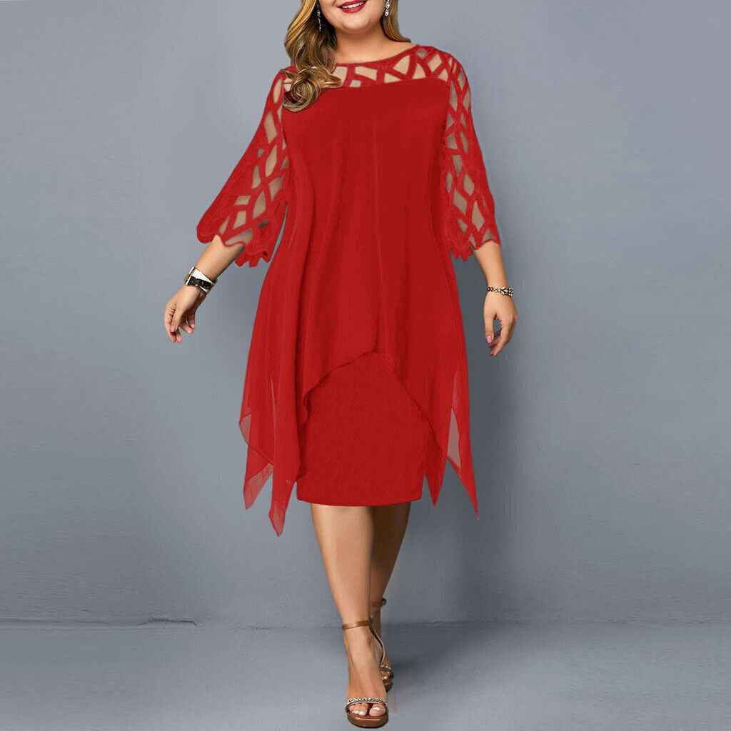 Stephanie | Women's 3/4 Sleeve A-Line Midi Dress Red