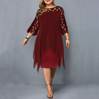 Stephanie | Women's 3/4 Sleeve A-Line Midi Dress Wine Red