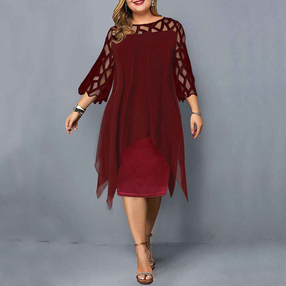 Stephanie | Women's 3/4 Sleeve A-Line Midi Dress Wine Red