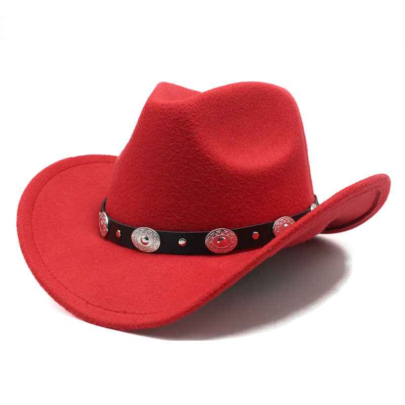 Minority Style Woolen Cowboy Hats for Couples - Stylish Western Fashion for Men & Women Red M56to58cm