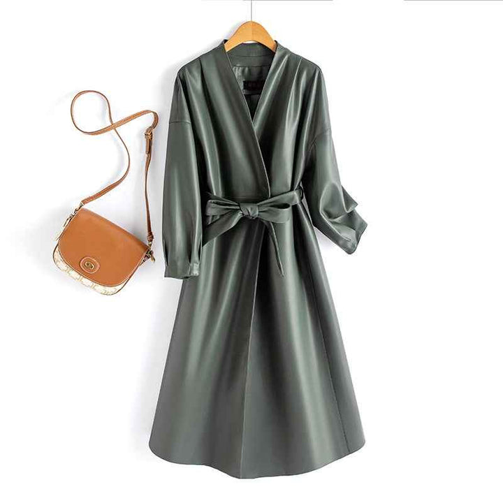 Women's Leather Blazer Dress Emerald Green