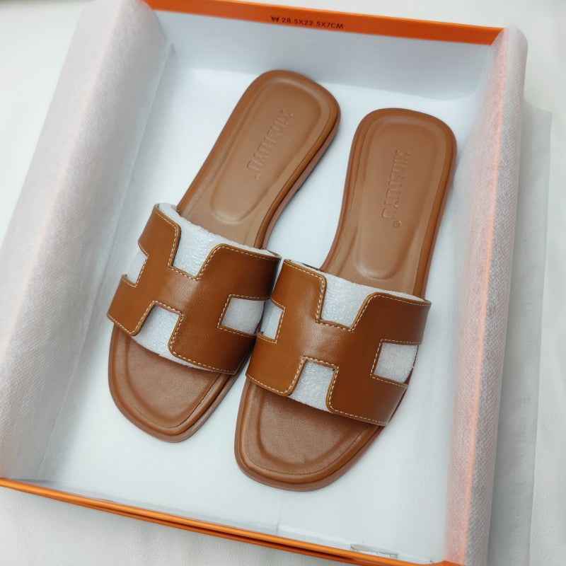 H Design Sandal – Premium Faux Leather Slip-On Sandals Brown