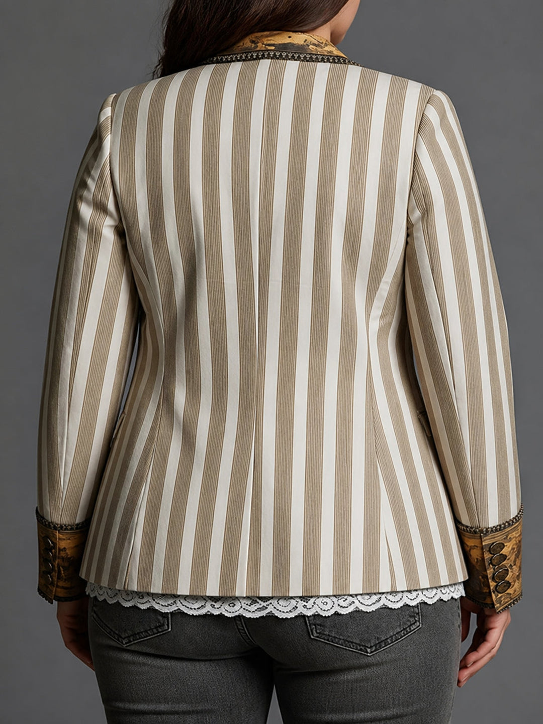 Women's Pinstripe Relaxed Blazer Jacket with Printed Lapel