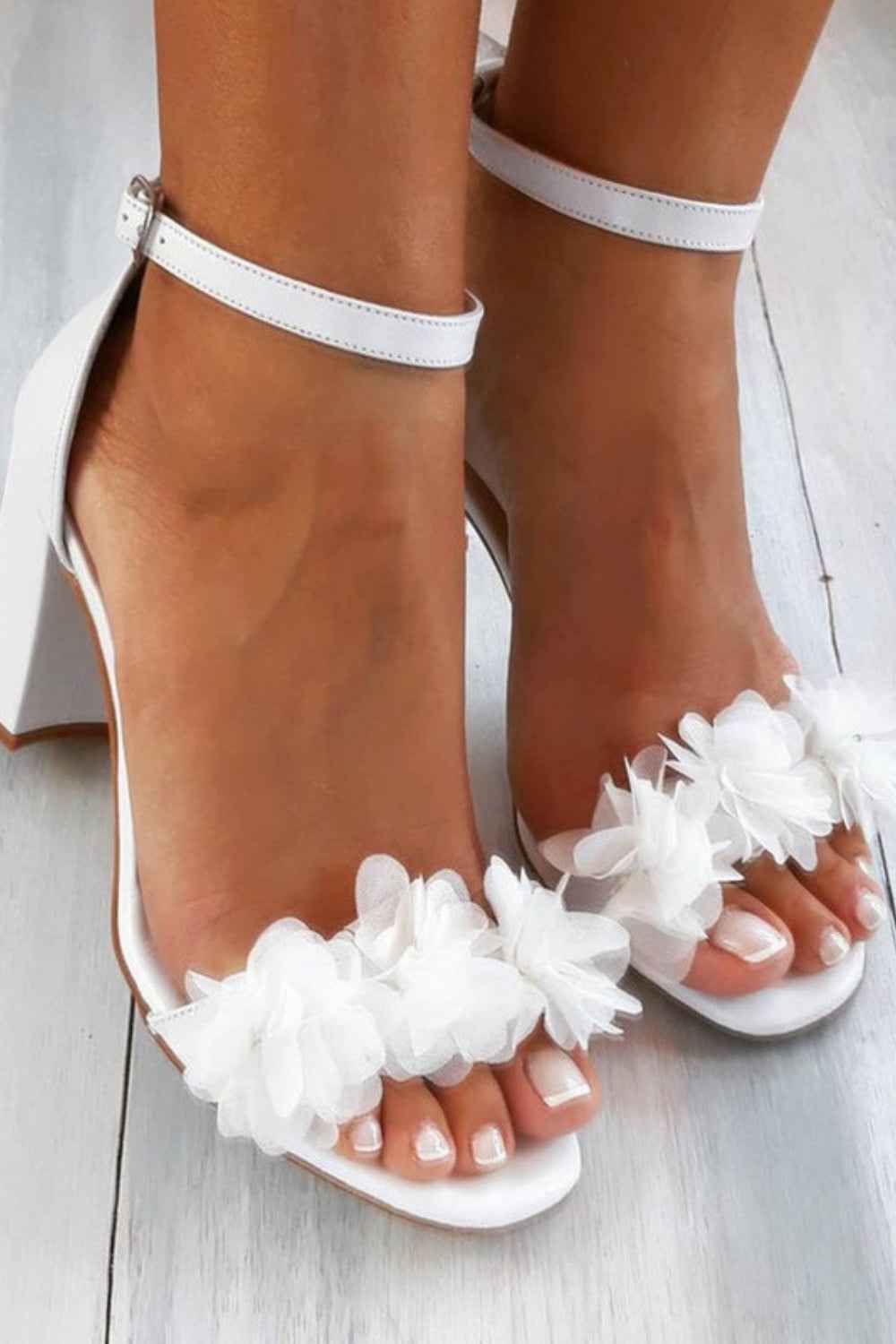 Women's Floral Strap Heels White