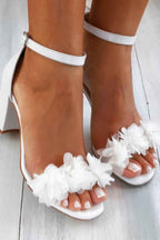 Women's Floral Strap Heels White
