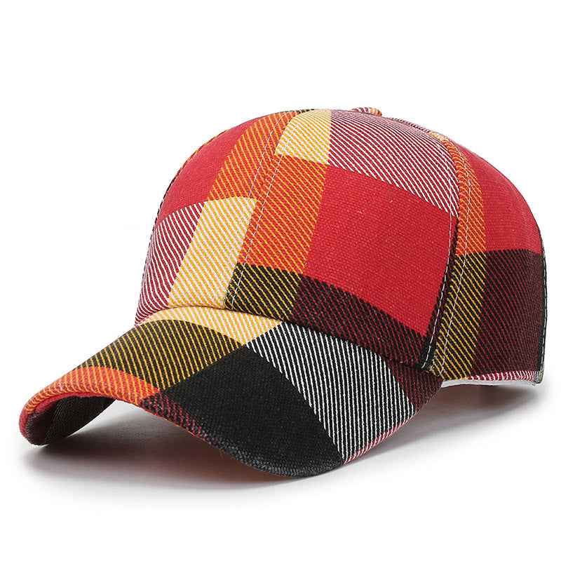 Men And Women Outdoor Plaid Print Baseball Hat Red Adjustable
