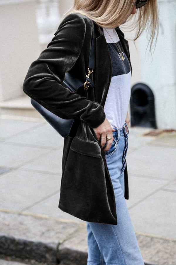 Women's Velvet Blazer - Chic Long Coat for Casual & Elegant Styles