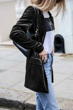 Women's Velvet Blazer - Chic Long Coat for Casual & Elegant Styles
