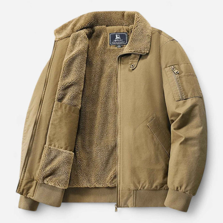 Men's Relaxed Fit Bomber Jacket with Lined Ribbed Cuffs Beige