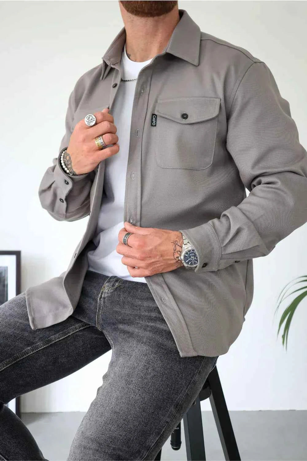 Men's Stylish Casual Overshirt Grey