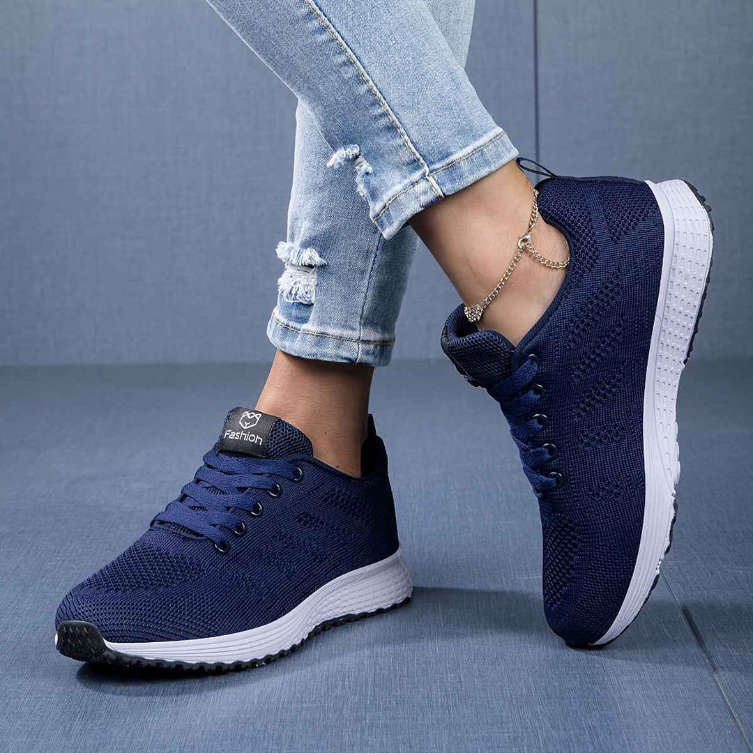 Women's Casual Knit Walking Sneakers with Lacing Navy Blue
