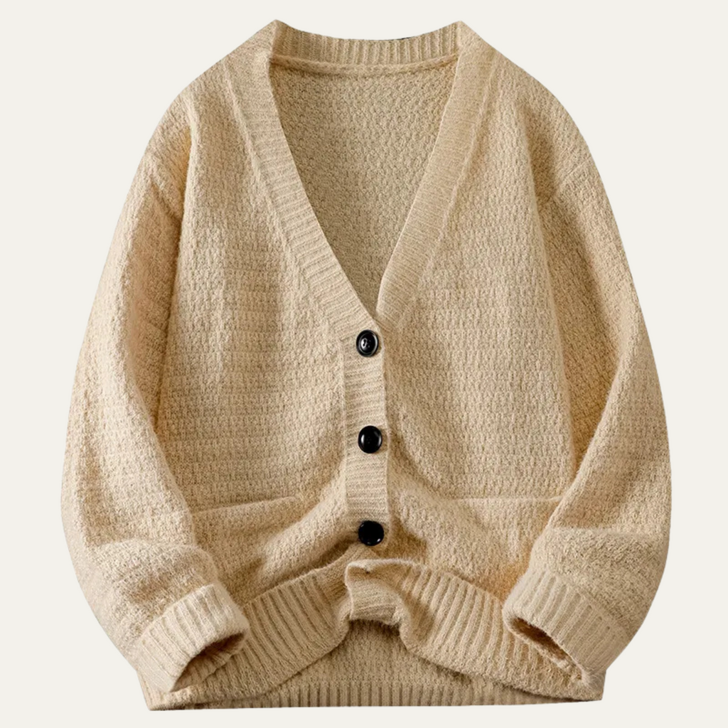 Women's V-neck Ribbed Cuffs Cardigan Winter Essential Knitwear Apricot