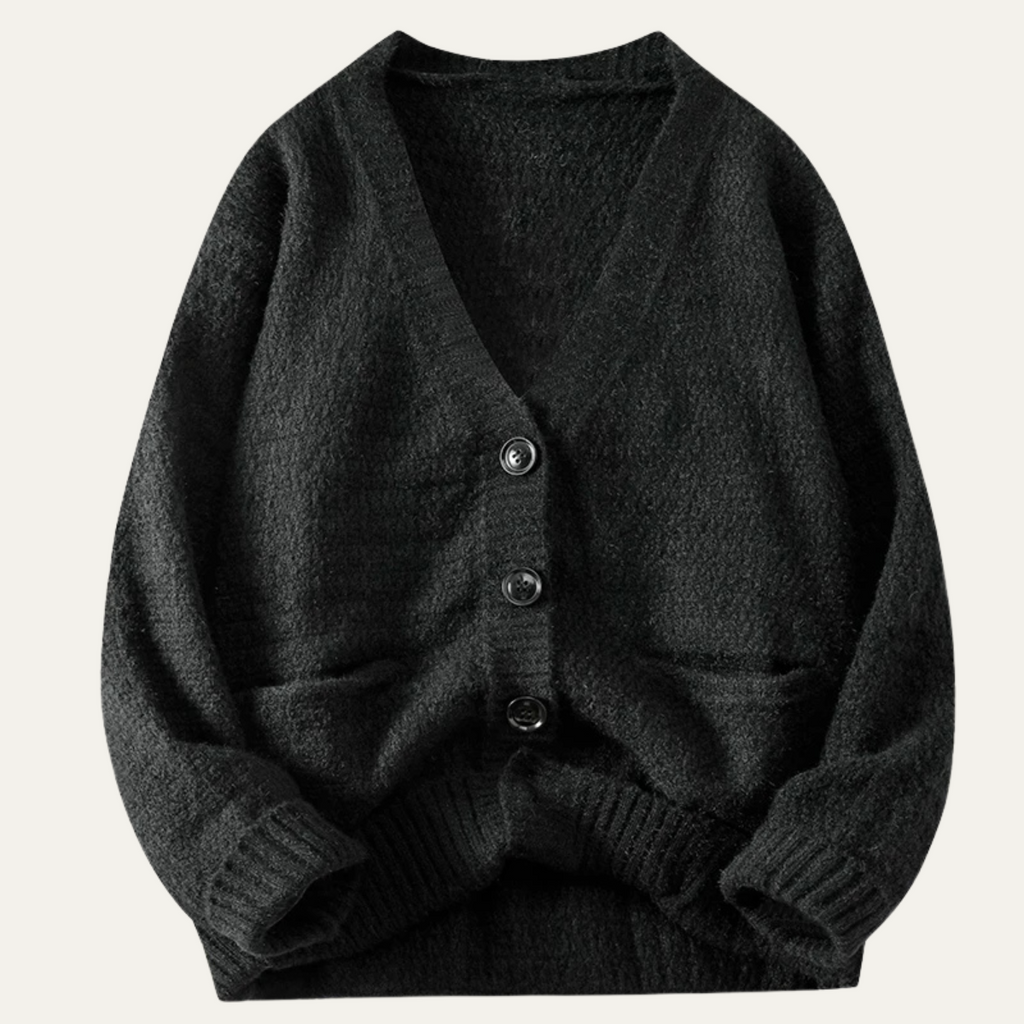 Women's V-neck Ribbed Cuffs Cardigan Winter Essential Knitwear Gray