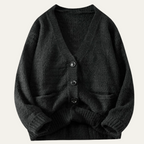Women's V-neck Ribbed Cuffs Cardigan Winter Essential Knitwear Gray