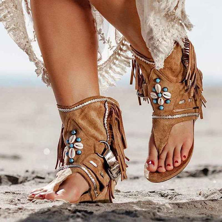 Beaded Roman sandals women Brown