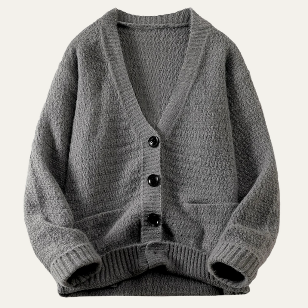 Women's V-neck Ribbed Cuffs Cardigan Winter Essential Knitwear Black