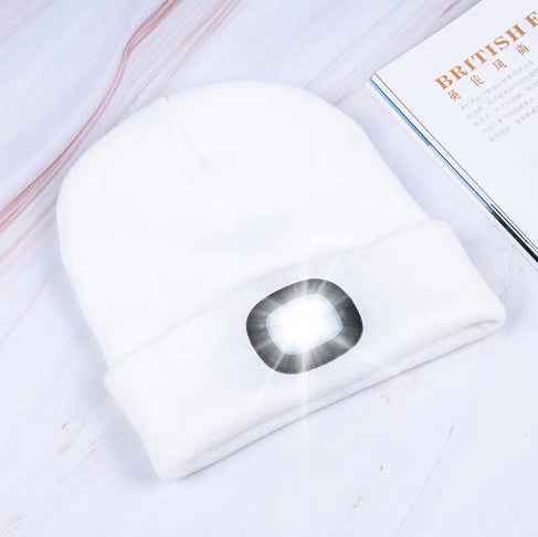 BrightBeam LED Knit Hat - Light-Up Knitted Beanie with Button Cell Power WHITE C