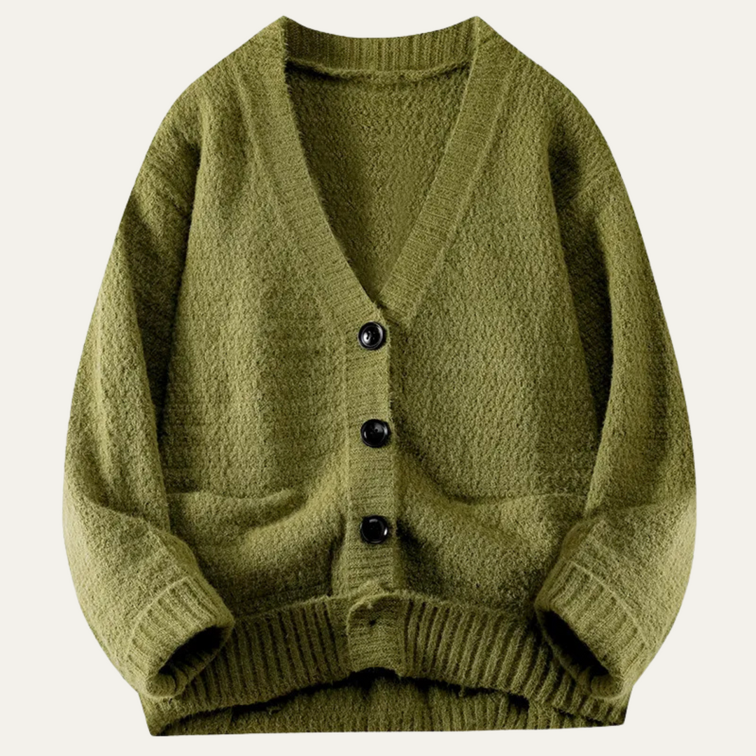 Women's V-Neck Button Knit Cardigan Army Green