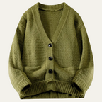 Women's V-neck Ribbed Cuffs Cardigan Winter Essential Knitwear Army Green