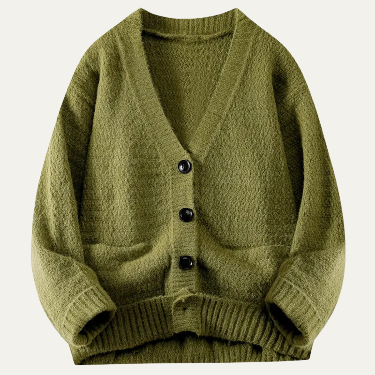 Women's V-neck Ribbed Cuffs Cardigan Winter Essential Knitwear Army Green