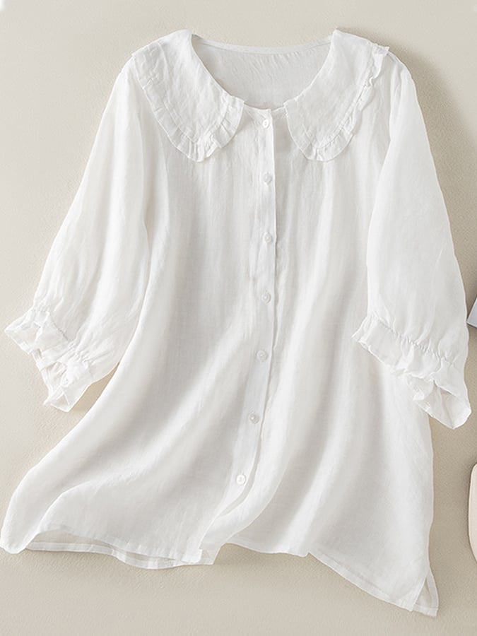 Women's Loose Fit Ruffle Collar Shirt