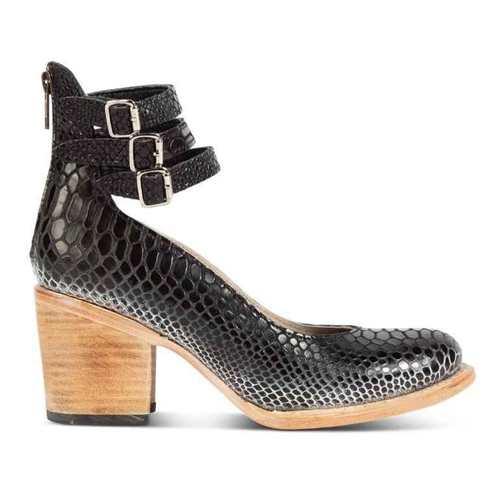 Three-Breasted Women's High-Heel Pumps With Snake Print Black crocodile pattern