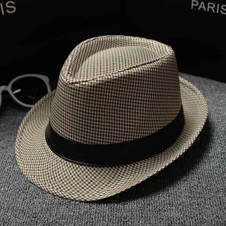British Houndstooth Sun Hats for Men - Stylish European & American Outdoor Fashion Houndstooth Beige 58cm