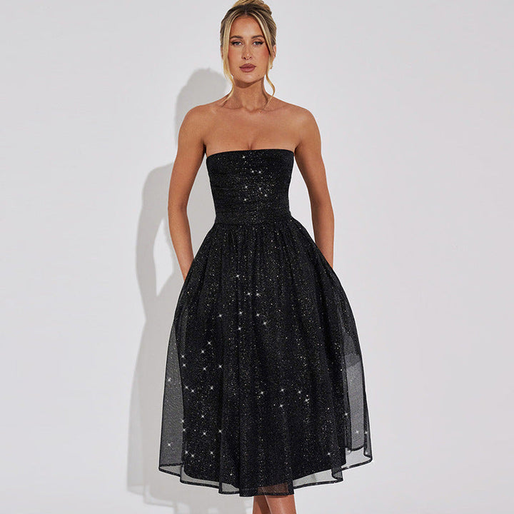 Jessa | Elegant Women's Midi Dress with Subtle Sequins Black