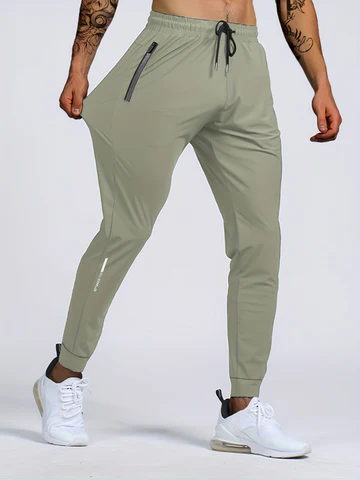 Men's Stretchy Sports Pants with Zippers for Comfort Groen
