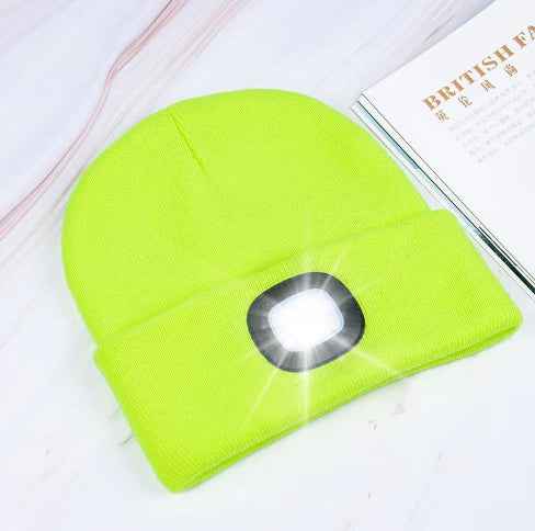 BrightBeam LED Knit Hat - Light-Up Knitted Beanie with Button Cell Power Fluorescent yellow C