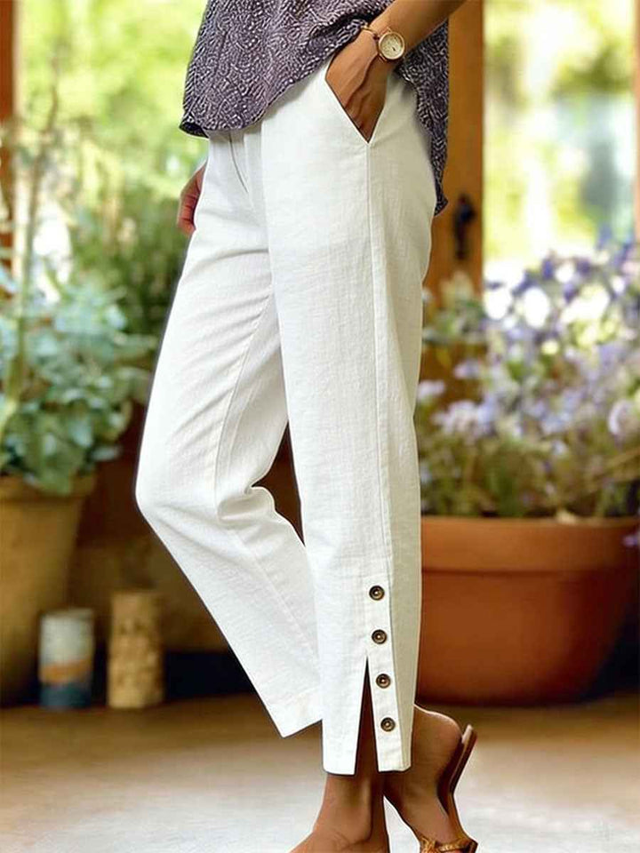 Women's Button Hem Ankle Trousers White