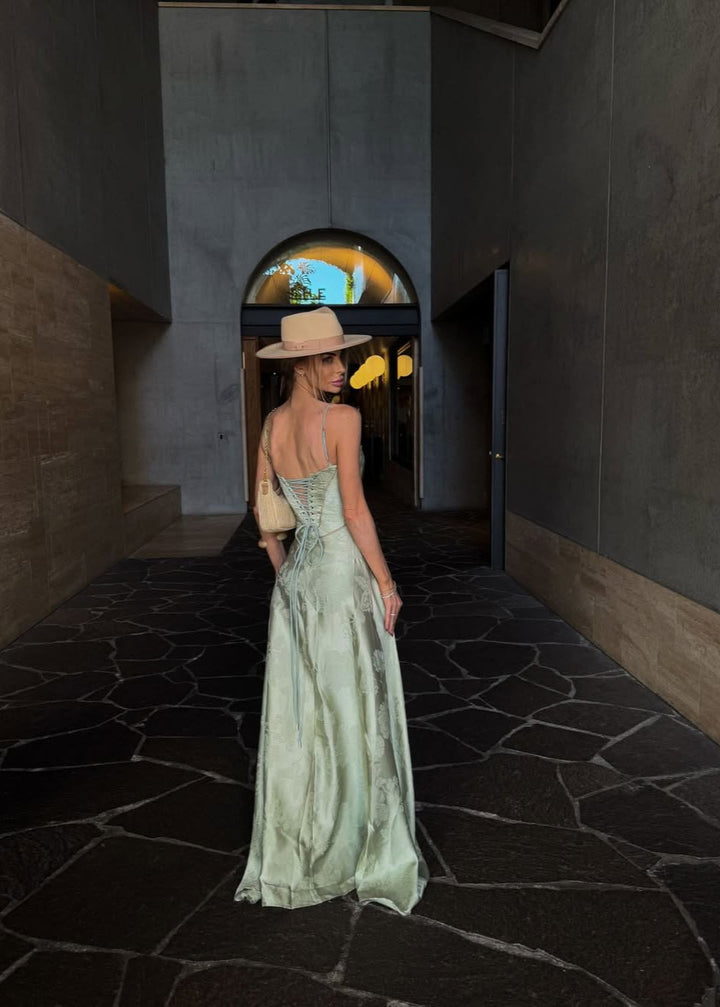 Gilda | Women's Elegant Floral Print Maxi Dress - Pistachio Green