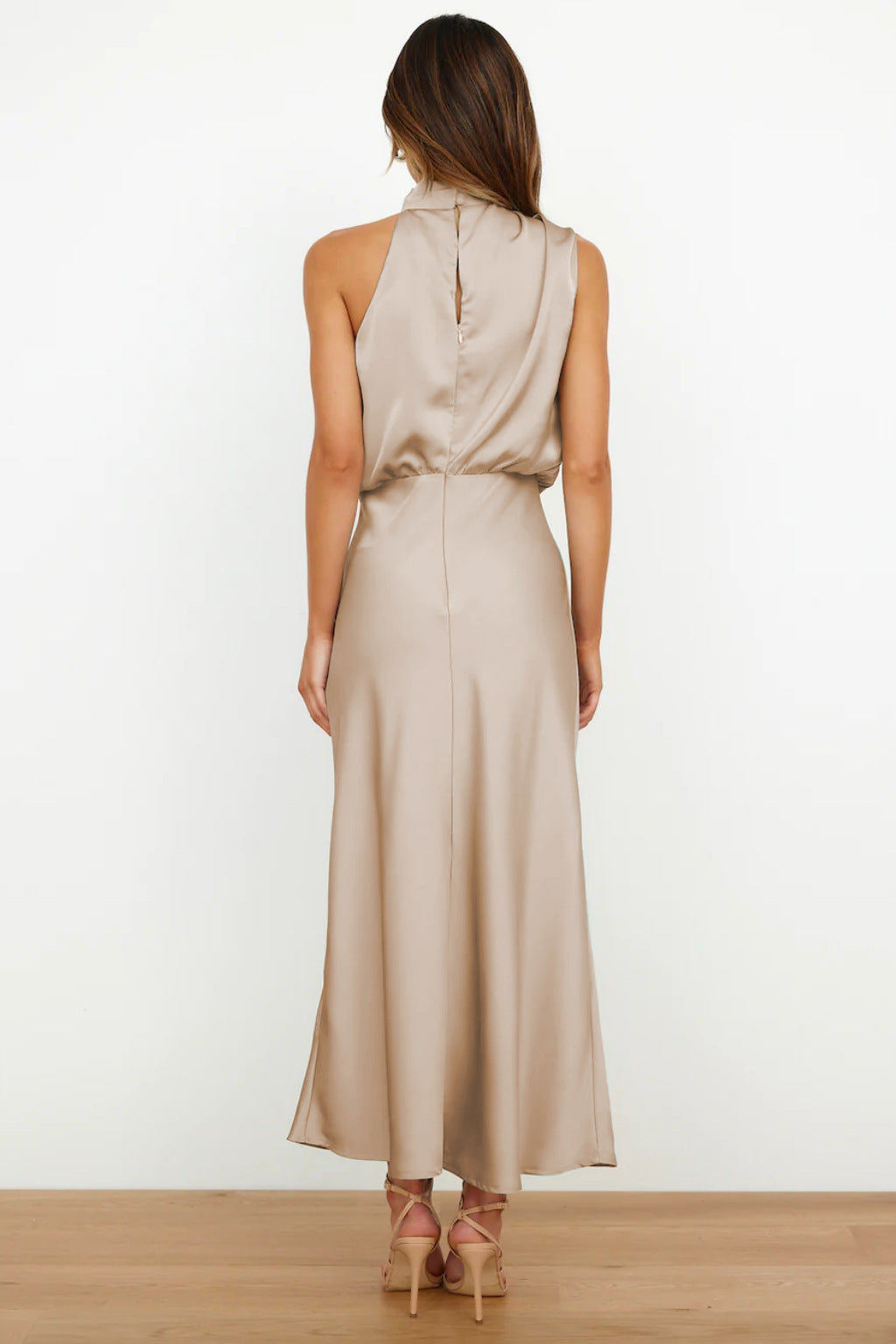 Women's Long Satin Halterneck Dress