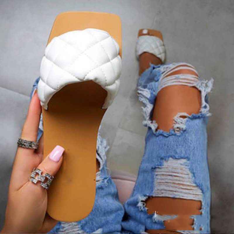 Summer new flat bottomed square head Sandal White