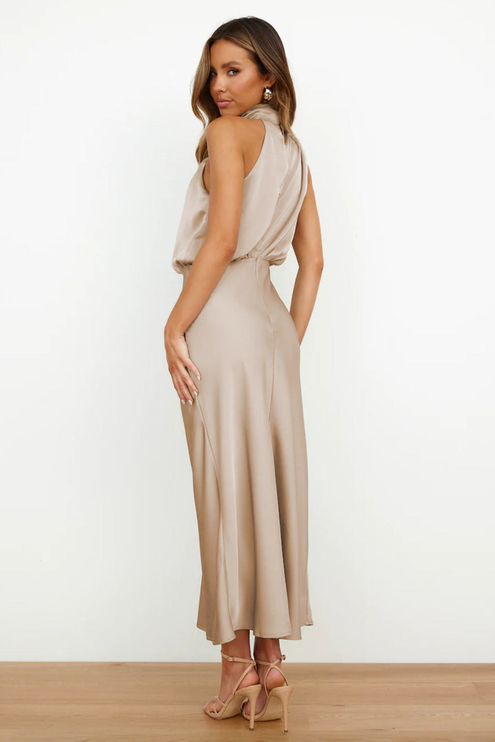 Women's Long Satin Halterneck Dress