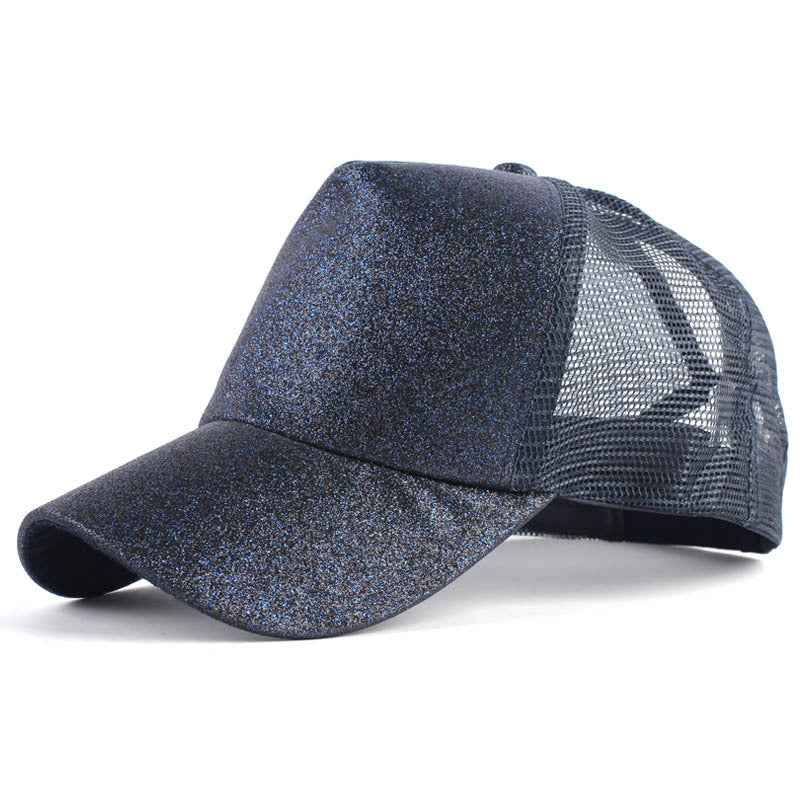 Baseball-Caps Ponytail Snapback Sequins Hip-Hop-Hat Navy Blue
