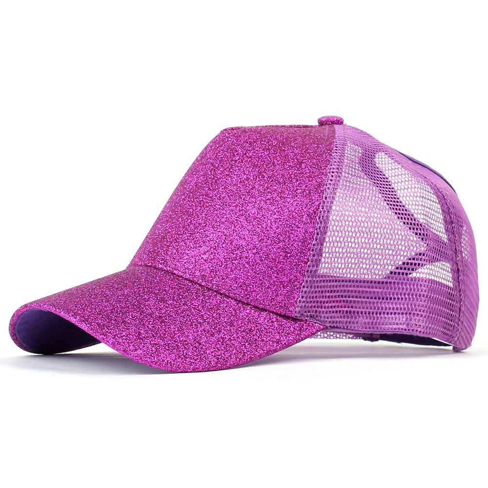 Baseball-Caps Ponytail Snapback Sequins Hip-Hop-Hat Purple