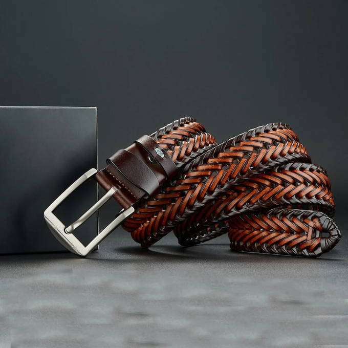 Braided Cowhide Belt - Durable and Stylish Accessory Brown Dark Brown