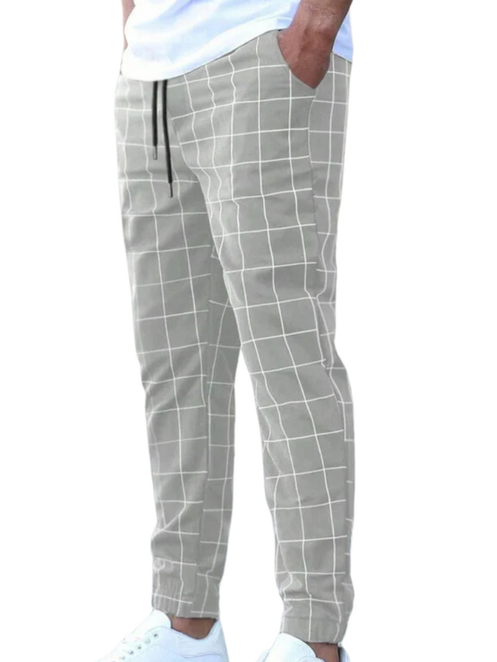 Men's Checked Pattern Stretch Trousers Grey