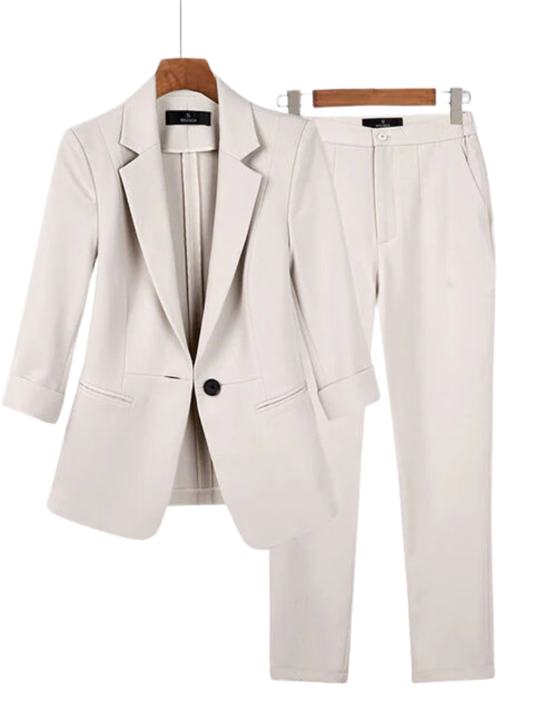 Chic Women's Blazer and Trouser Set Beige