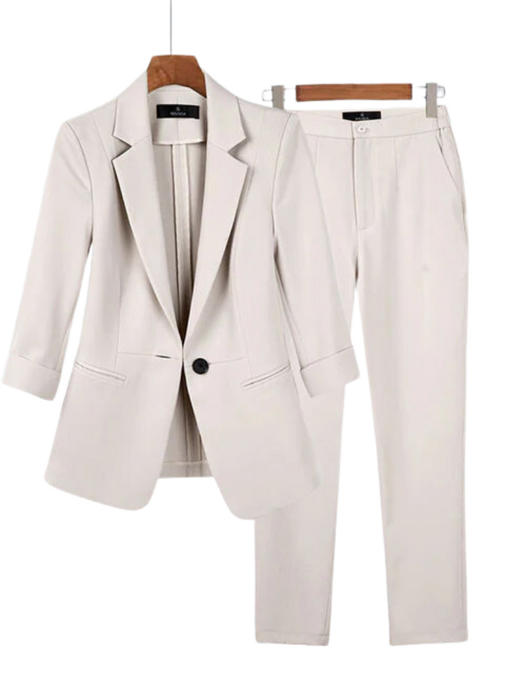 Chic Women's Blazer and Trouser Set Beige