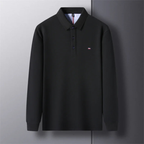Men's Long Sleeve Polo Shirt with Embroidery - Comfortable & Breathable Black