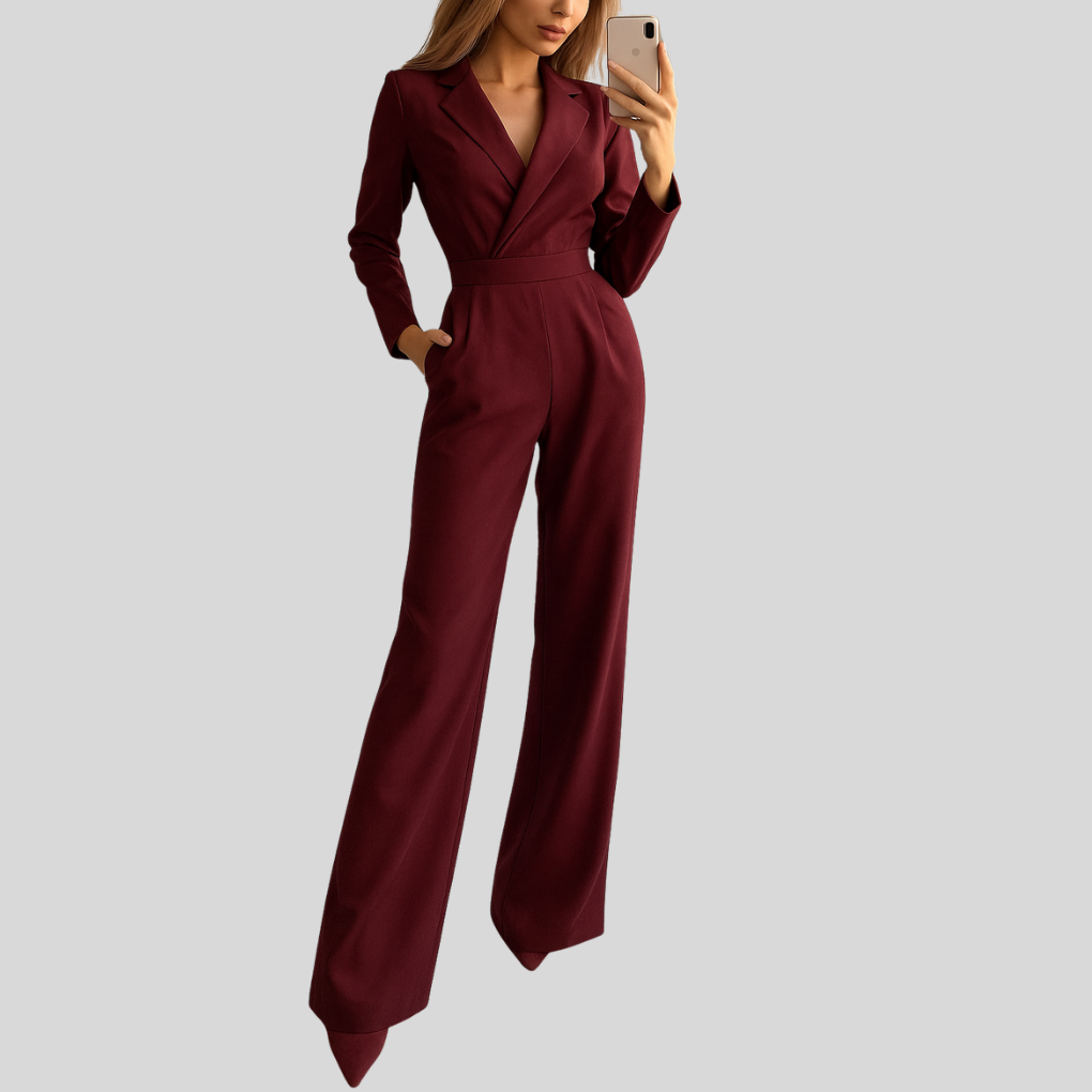 Women's Wide-Strap Clean One-Piece Jumpsuit Wine Red