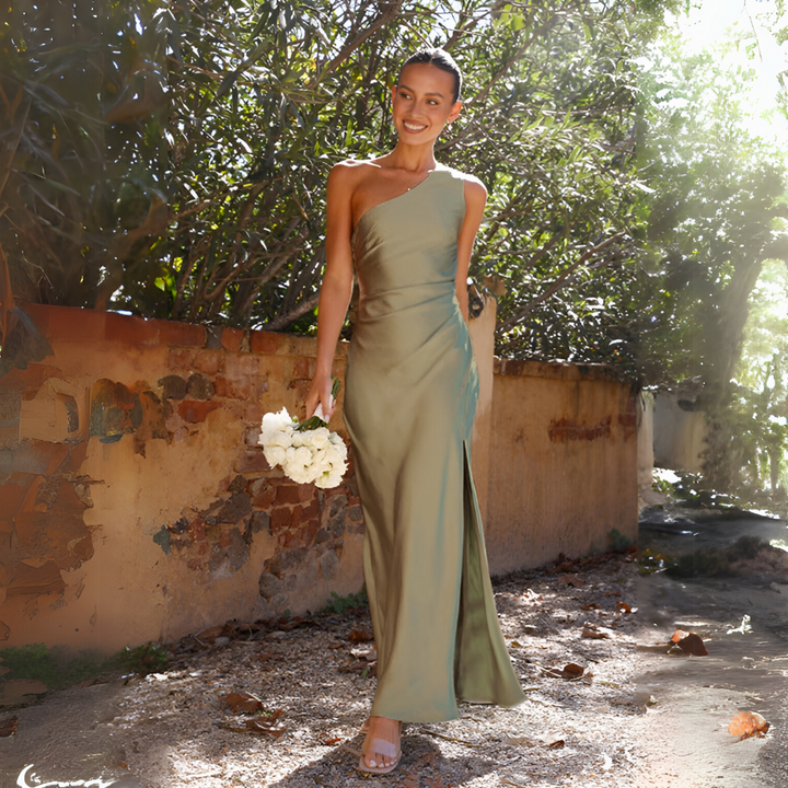 Neysi | Elegant Asymmetrical Evening Dress Green