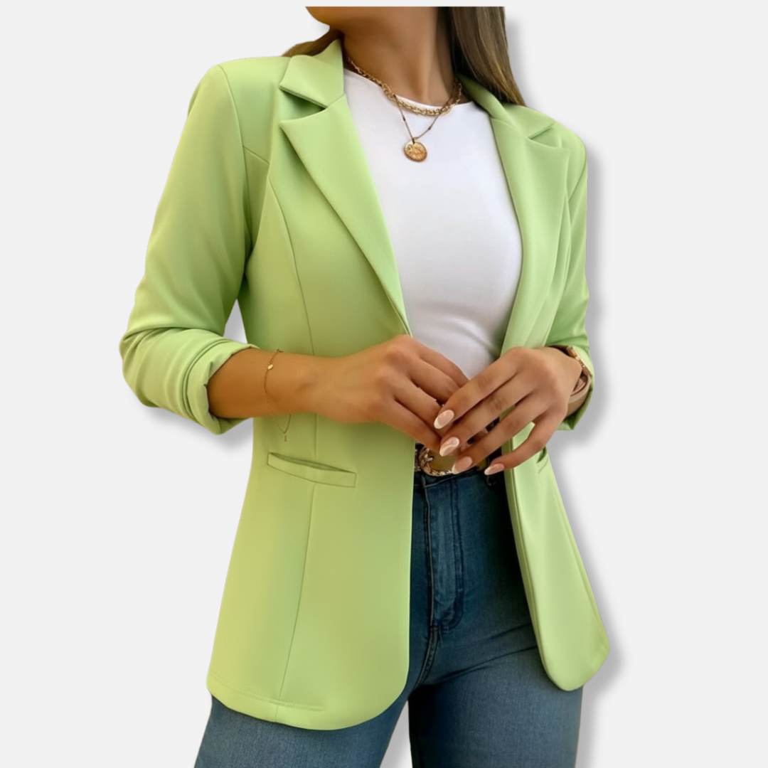 Women's Tailored Blazer – Three-Quarter Sleeve – Classic Lapels – Flap Pockets Green