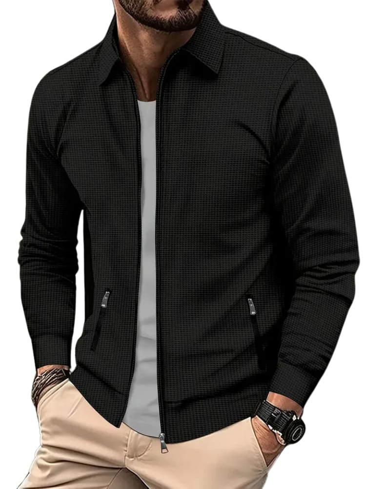 Men's Lightweight Jacket – Zip Closure, Ribbed Cuffs, Zippered Side Pockets Black